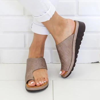 PU Kožené kliny Topánky Ženy sandalias Platformu Ploché Žena Bežné Big Toe Nohy Korekčné Ortopedické Sandále Bunion Corrector
