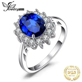 JewelryPalace Vytvorené Blue Sapphire Krúžok Princezná Koruny Halo Zapojenie Snubné Prstene 925 Sterling Silver Krúžky Pre Ženy 2021