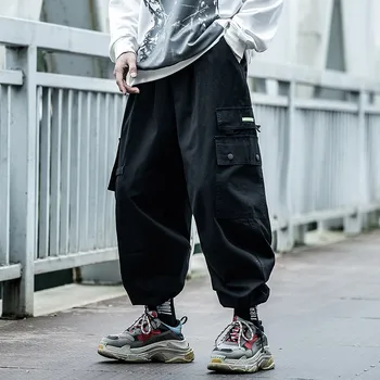 Pánske oblečenie Harajuku nadrozmerné Harajuku voľné pohodlné Nohavice muž high street voľný čas vrecká hiphop Jogger Cargo Nohavice