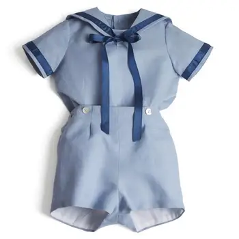 2020 Dieťa Boutique Oblečenie španielske Dievča Leta Navy Bavlna Frocks Dieťa 1. Narodeniny Tunika Batoľa Dievča Vintage Oblečenie Set sa