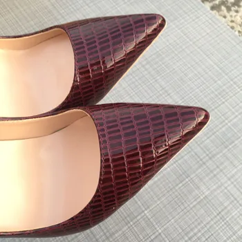 Veowalk Burgundsko Koberčeky Croc-Plastický Efekt Ženy Bodce Ukázal Prst Pošmyknúť Na Sexy Čerpadlá Elegantné Dámske Šaty Topánky