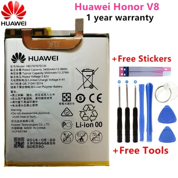 Hua Wei Originálne Batérie Telefónu HB376787ECW Pre Huawei Honor V8 3500mAh Náhradné Batérie Bezplatné Nástroje