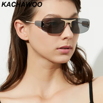Kachawoo jeden kus bez obrúčok slnečné okuliare ženy frameless kovová retro okuliare mužov námestie zlato hnedé štít vonkajšie kvapka loď
