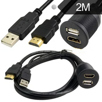 Auto Auto Tabuli Flush Mount USB 2.0 & HDMI Zásuvka Predlžovací Káblik Panel Kábel 1m 2m