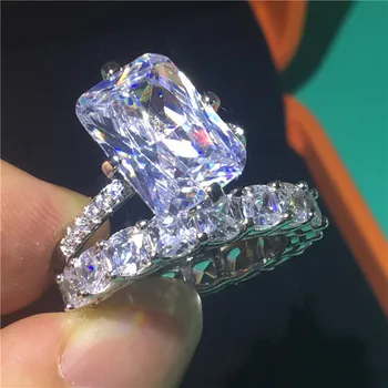 Jemné Kvetinové rez 5ct Lab diamantový prsteň sady 925 Sterling Silver Zapojenie Svadobné Kapela Prstene pre ženy, Mužov Strany Šperky Darček