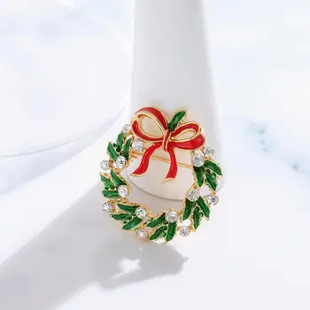 Neoglory Šperky Vianočný Veniec & Červenou Stuhou Brošňa Pre Ženy Zlaté Zelená Smalt Kabát Pin 2020 Nový Hot Značky VIANOČNÝ Darček