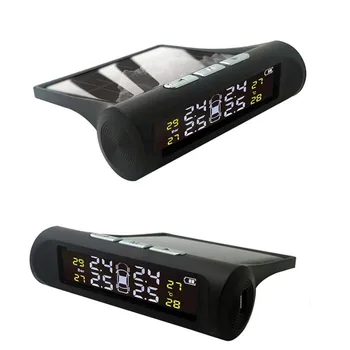 Solárne Napájanie USB TPMS Auto Sledovanie Tlaku v Pneumatikách Systém, LCD displej, 4 Vonkajšie / Vnútorné Senzory pre SUV Sedan Teplota Varovanie