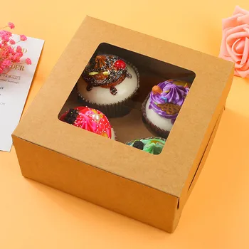 10Pcs Kraft Papier Cupcake Balenie Box s PVC Okien Kartón Tortu Muffin Cookies Candy Políčok pre Svadobné Party Narodeniny Prospech