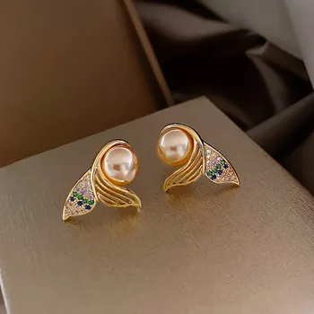 2020 Nový Príchod Módne, Elegantné Crystal Fishtail Geometrické Drop Náušnice Pre Ženy Móda Simulované Pearl Luxusné Šperky