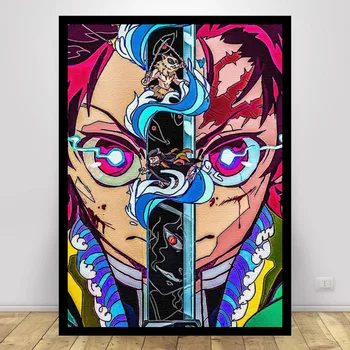 Anime Plagát Plátno na Maľovanie Démon Vrah Čepeľ Tanjiro Nidouzi Ručne maľované Anime Dekoratívne Maľby Frameless