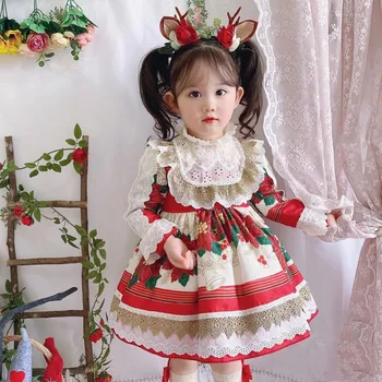 Miayii Detské Oblečenie Španielsky Lolita Vintage Plesové Šaty, Čipky Luk Tlač Roztomilý Narodeninovej Party Veľkonočné Princezná Šaty Pre Dievčatá Y3792