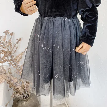 Dievčenské Šaty 2020 Zimné Nové Elegantné kórejčinu Plus Velvet Načechraný perlinkové tkaniny Sukne, detské Oblečenie Velvet Princezná Šaty Pre Dievčatá