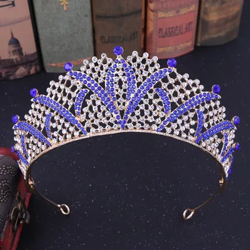 Barokový Luxusné Strieborné Pozlátené Crystal Svadobné Tiara Kráľovná Koruny Drahokamu Diadem Závoj Tiaras Čelenky Svadobné Doplnky Do Vlasov