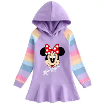 Disney Minnie Mouse Jesenné princezná Dievčatá Šaty s Kapucňou Cartoon Baby Deti Cartoon Mickey Bavlna Bežné Party Šaty