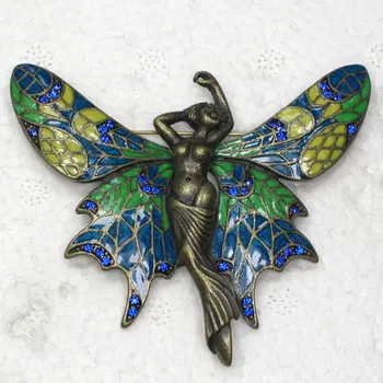 Antické Bronzové Módne Modrá Drahokamu Smalt Motýľ Pin brošne C877 B4