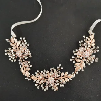 SLBRIDAL Ručné Káblové Crystal Kamienkami Perly Svadobné doplnky do Vlasov Headpieces Svadobné hlavový most Ženy Družičky Šperky