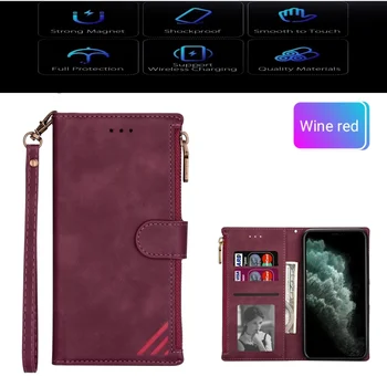 Kožená Peňaženka na Zips puzdro pre IPhone 12 11 Pro X XS Max XR 6 6 7 8 Plus SE 2020 Luxusné Držiteľ Karty Sloty Flip Stojan, Kryt Tašky