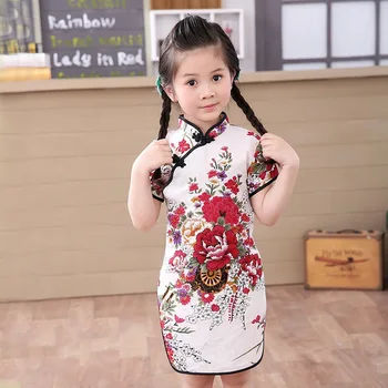 2020 baby girl Čínske šaty šaty, letné štýl infantis bavlna&L Tradičné šaty červené nový rok party qipao