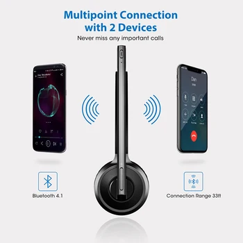 Mpow M5 Pro Bezdrôtové Slúchadlá Bluetooth Cez Ucho Krystal Jasné, potlačenie Šumu Slúchadlá S Mikrofónom Nabíjaciu Základňu Pre PC, Notebook