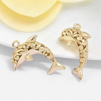 6PCS 30x20MM 24K Champagne Gold Color Á Mosadz Dolphin Charms Prívesky Vysokej Kvality Diy Príslušenstvo Šperky
