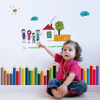 Farebné ceruzky dosky nálepky vodotesný pre dieťa deti miestnosti učebne vymeniteľné nástenné samolepky na stenu domáce dekorácie