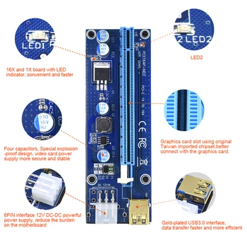 TISHRIC VER 009S PCI-E PCIE slot karty PCI Express Molex 6Pin na SATA, 1X 16X USB 3.0 Extender Adaptér, LED Ťažba Stúpačky Karty