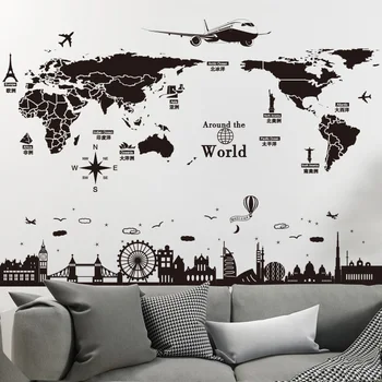 Mapa sveta Samolepky na Stenu DIY Európe Štýl Budovy Stenu pre Obývacej Izby, Spálne, Home Office Dekorácie