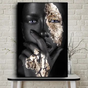 100X150CM Afrického Umenia, Čierna a Zlatá Žena, olejomaľba na Plátne Cuadros Plagáty a PrintsWall Umenie Obrázok pre Obývacia Izba