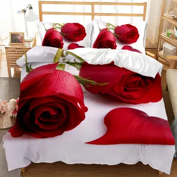 Kvetinový posteľná bielizeň Nastaviť 3D Kvetov Vytlačené Polyester kráľovná kráľ Perinu s Vankúš posteľná bielizeň Sady
