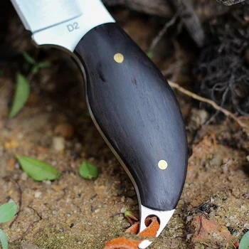 Dropship D2 ocele mini pevnou čepeľou noža s koženým poťahom, malé chrbta noža outdoor camping nôž čierny eben rukoväť