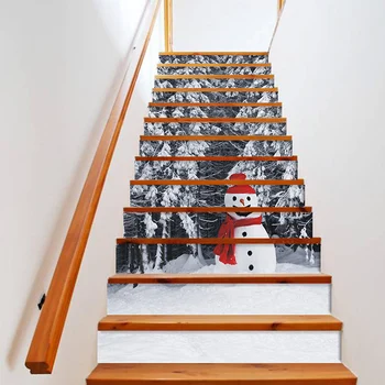 PVC tapety tvorivé Vianočný stromček, snehuliak krajiny jednoduché 13 kusov DIY, schodisko, samolepky, krok samolepky, nálepky na stenu