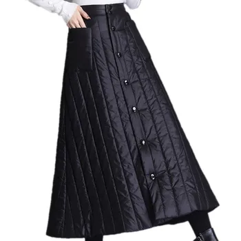 Plus veľkosti 4XL!Jeseň a v zime v teple polstrovaný sukne ženy vysoký pás a-riadok dole bavlna sukne
