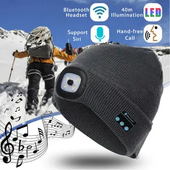 Zimné hudby Klobúk Bezdrôtová V5.0 Smart Spp Slúchadlá Slúchadlá S 4 LED Svetlo Handfree Hudobné Slúchadlá pre smartphone