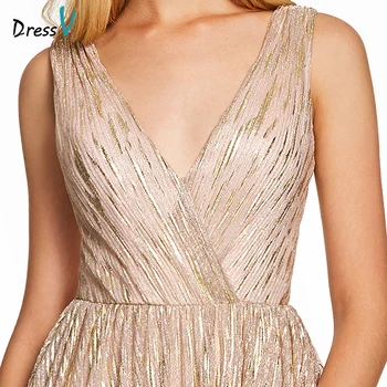 Dressv ružová dlhé večerné šaty gilding backless lacné v krku svadobné party formálne šaty linky tylu večerné šaty