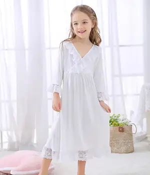 2019 Jar Detí Baby Girl Sleepwear Čipky Rozstrapatené Noc Šaty Vintage Nightgown Deti, Domáce oblečenie Princezná Sleepshirt Y321