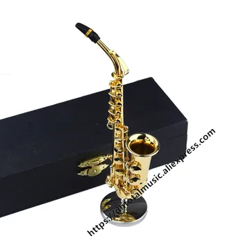 Miniatúrne Hudobné Nástroje Mini Saxofón S Kovovým Stojanom Zber Dekoratívne Ozdoby Alto Tenor Saxofón Dary