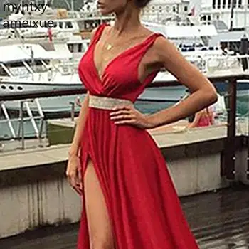 Kvalitné Saténové Sexy Lacné Tmavo Červené Večerné Šaty Dlhé Strane Split Sweep Vlak Dlho Party Šaty Plus Veľkosť Oblečenie De Soiree