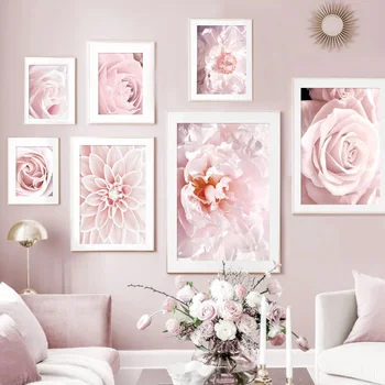 Wall Art Plátno Na Maľovanie Ružové Kvety Ruže, Pivónia Minimalizmus Nordic Plagáty A Potlačou Obrazov Na Stenu Pre Obývacia Izba Dekor