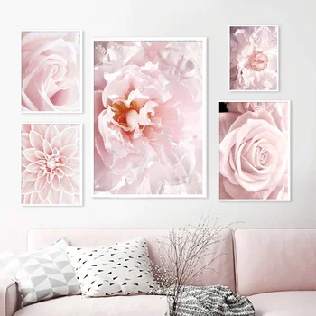 Wall Art Plátno Na Maľovanie Ružové Kvety Ruže, Pivónia Minimalizmus Nordic Plagáty A Potlačou Obrazov Na Stenu Pre Obývacia Izba Dekor