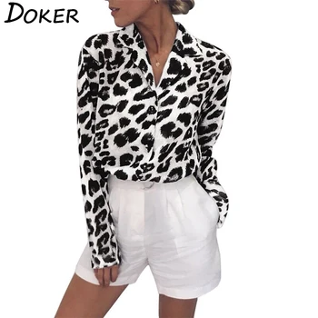 Ženy, Blúzky, Košele Sexy tvaru Dlhý Rukáv Šifón, Blúzky, Leopard Tlač Tričko Bežné Topy Pracovné oblečenie Blusas Mujer De Moda 2020