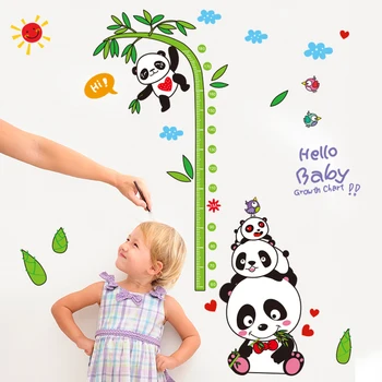 Pandy Zvieratá Samolepky na Stenu DIY Balóny Bambusu Výška nástenná maľba Obtlačky pre Deti Detská Izba Spálňa Dekorácie