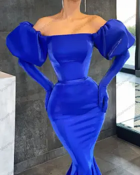 Moderné Kráľovská Modrá Morská Víla Večerné Šaty Ramena Lístkového Spp Rukávmi Sprievod Šaty Dlhé Večerné Šaty Vestidos Formales