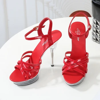 Sandále, Topánky Žena Letné Dámske Sandále Transparentné na Vysokom Opätku 13 CM Platforma Topánky Otvorené Prst Sandále Ženy, Svadobné Topánky