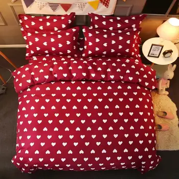 57 3D posteľná bielizeň Sady Dievča Dospelých Teen Bielizeň Červené Srdce Vzor Módne Perinu obliečka na Vankúš Ploché Lôžko List Kráľ, Kráľovná Veľkosť