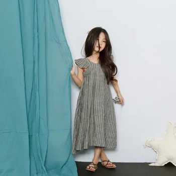 Bavlnená posteľná bielizeň volánikmi kórejské deti oblečenie veľké deti šaty dievčatá nové 2020 letné baby dievčatá Teenagerov šaty prúžok strany frocks