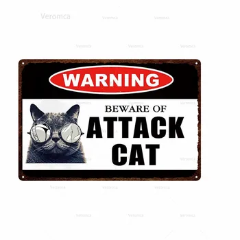 Vintage Výstražné Znamenie Kovová Doska Retro Dekorácie Železa Maľovanie Cínom Prihlásiť Doska Pet Shop Pozor na Útok Cat Plagát
