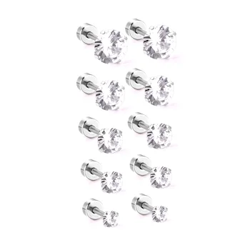 ASONSTEEL Moderný 3-7mm 5pairs/set Nehrdzavejúcej Ocele Kolo Cubic Zirconia Náušnice Závrtná Náušnice pre Ženy, Dievčatá Darček Šperky