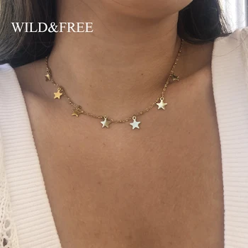 Wild&Free Nehrdzavejúcej Ocele Star Náhrdelník Pre Ženy Zlatý Náhrdelník Clavicle Choker Náhrdelníky pre Ženy Vyhlásenie Šperky Veľkoobchod
