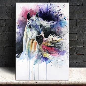 Vodné Farby Kôň Umelecké Plátno Tlačiť Nástenné Maľby na Vytlačenie Vody Farebná Tlač Koňa Hlavu Koňa Wall art