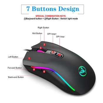 Herná Myš s Drôtovým Makro Programovanie RGB 7 Tlačidlo 7200dpi Nastaviteľné Optická USB Počítačová Myš Na Hry, Súťaže Notebook PC